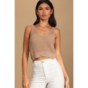 Lulus Let's Get Away Taupe Knit Twist Back Tank Top - Size S
